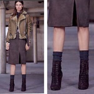 All Saints Grimbsy Suede Lace Up High Heel Boot Dark Brown Size 10 US (40)